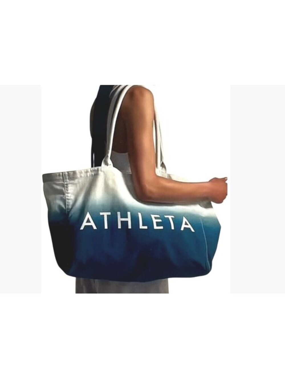 Athleta Blue Ombré Canvas Tote Bag Large Beach Gym 100% Cotton Reusable
